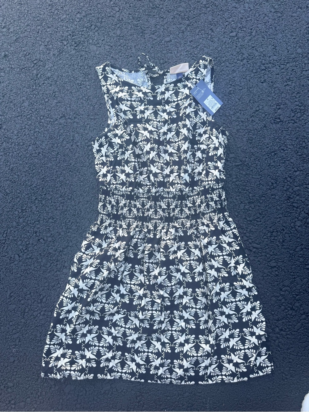 NWT Universal Thread Black & White Floral Smocked Waist Dress Tie Back Size Smal